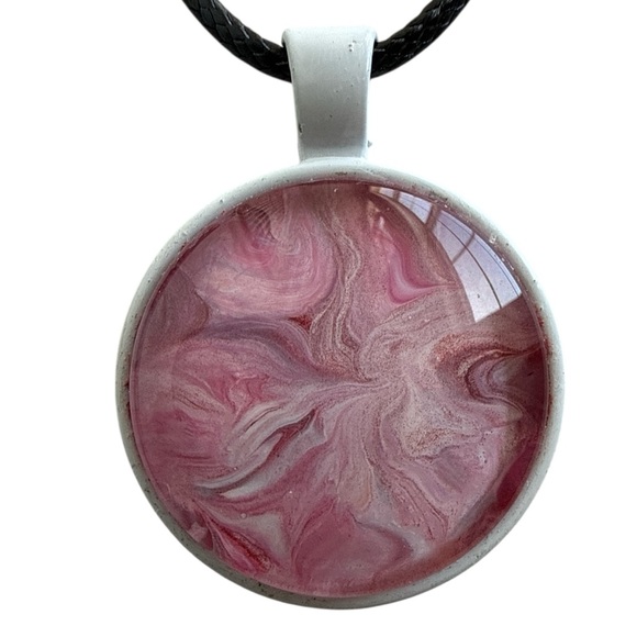 Handmade Pink Fluid Art Pendant Necklace Valentine’s Day Gift by Svetlana Yeung